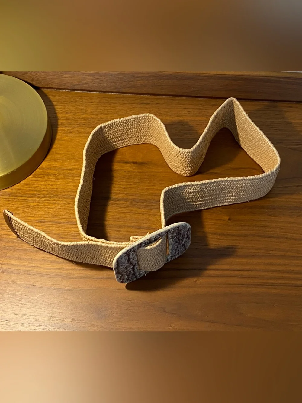 Zara Tan Woven Stretch Belt with Marbled Buckle